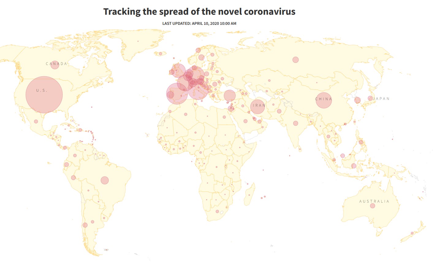 Bản đồ các vùng dịch COVID-19 của Reuters.